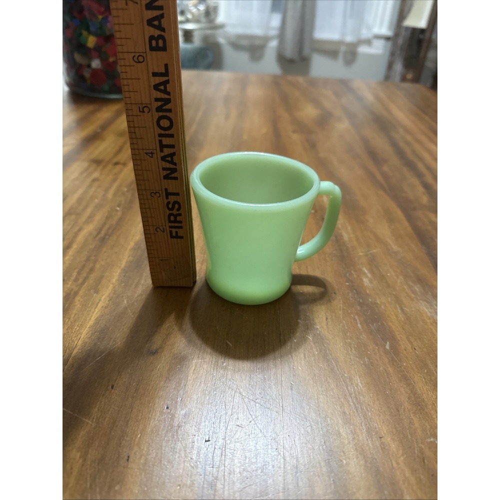 Fire King Oven Ware USA Green Jadeite D Handle Milk Glass Coffee Mug Vintage - Picture 4 of 5